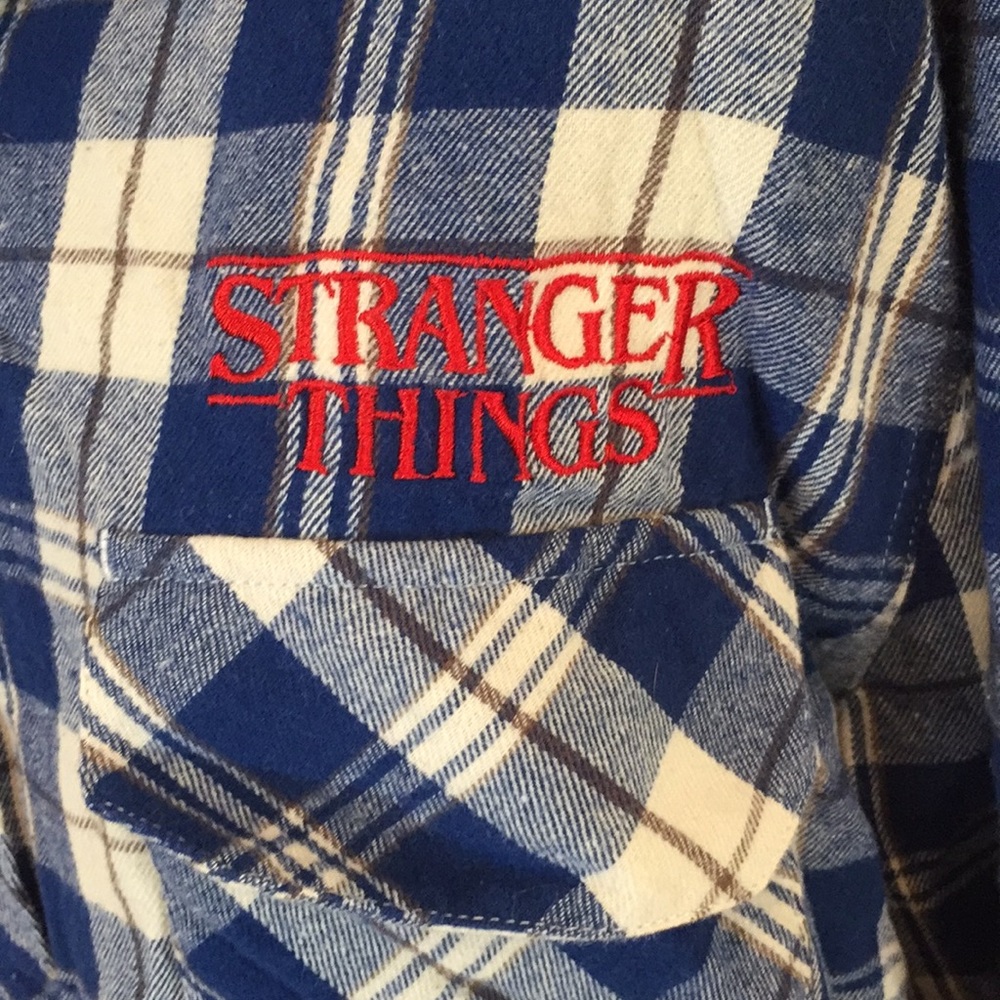 Stranger Things Blue Plaid Button Down Shirt - image 3